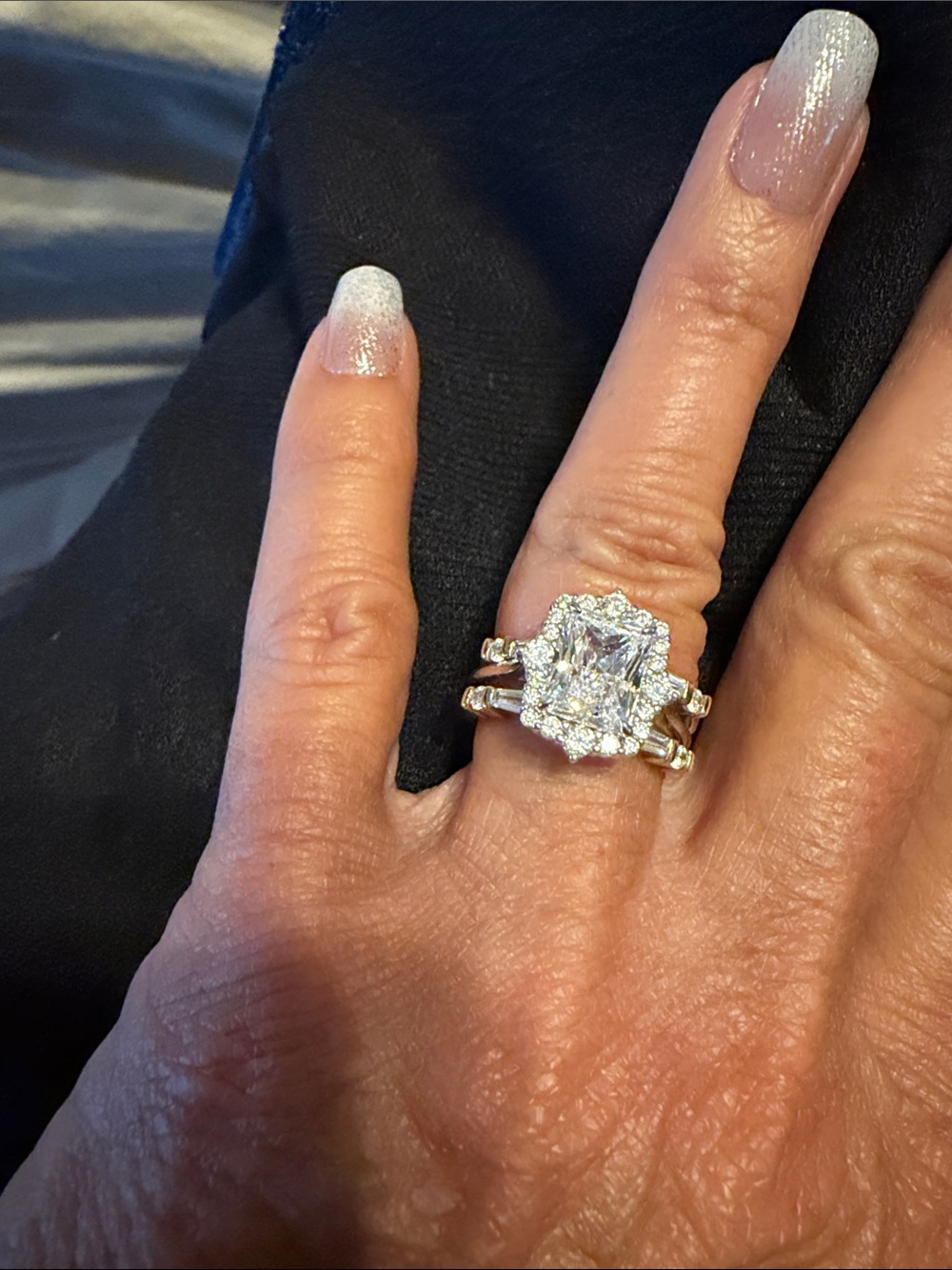 3ct solitaire w/moissanite and 14 karat gold overlay over silver ring guard